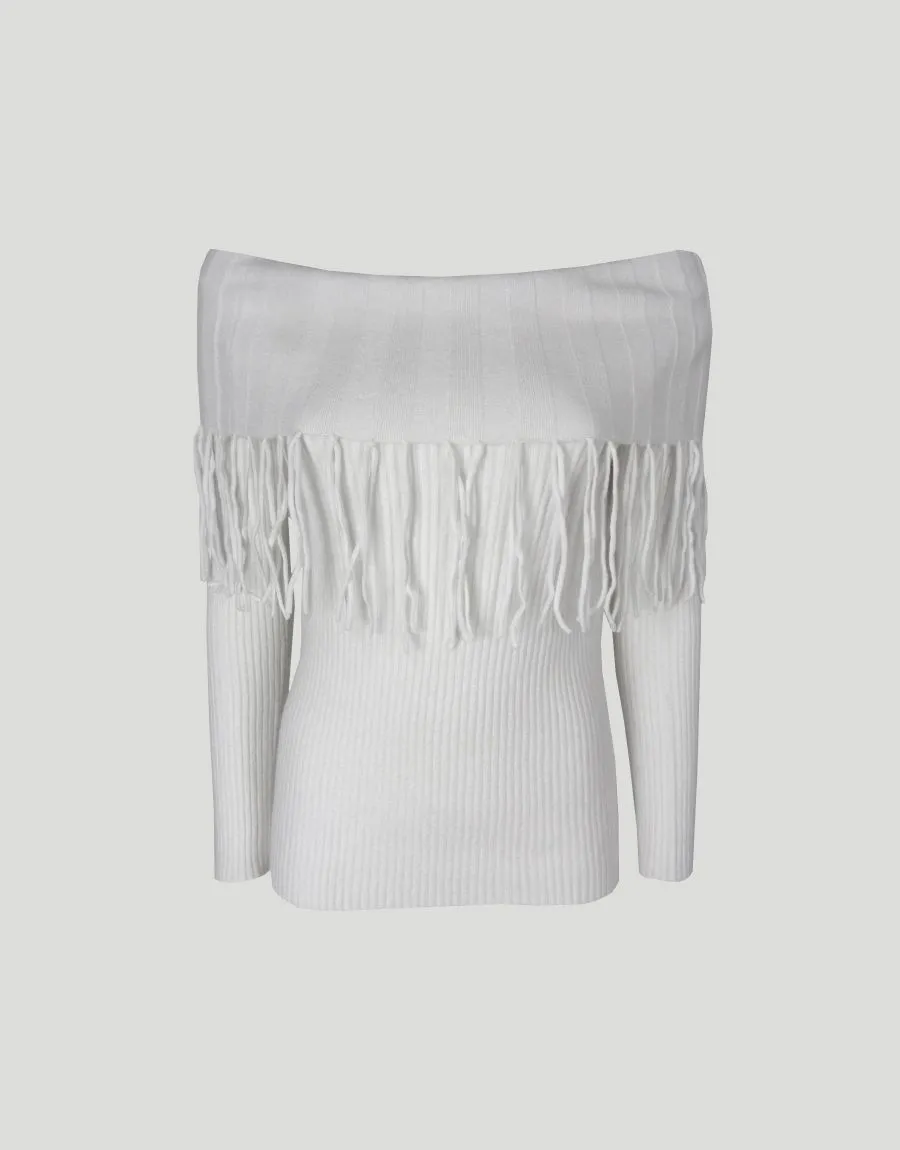 Maglia con risvolto a frange