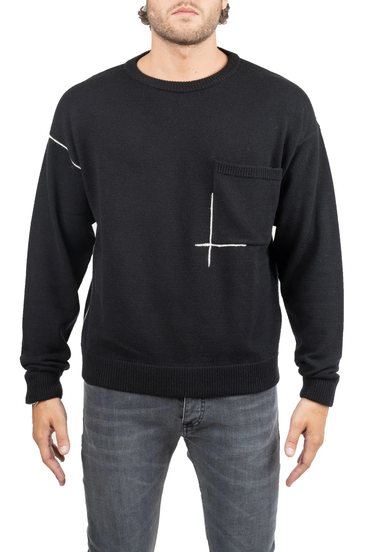 MAGLIA NERA IN LANA CON DETTAGLI RICAMATI