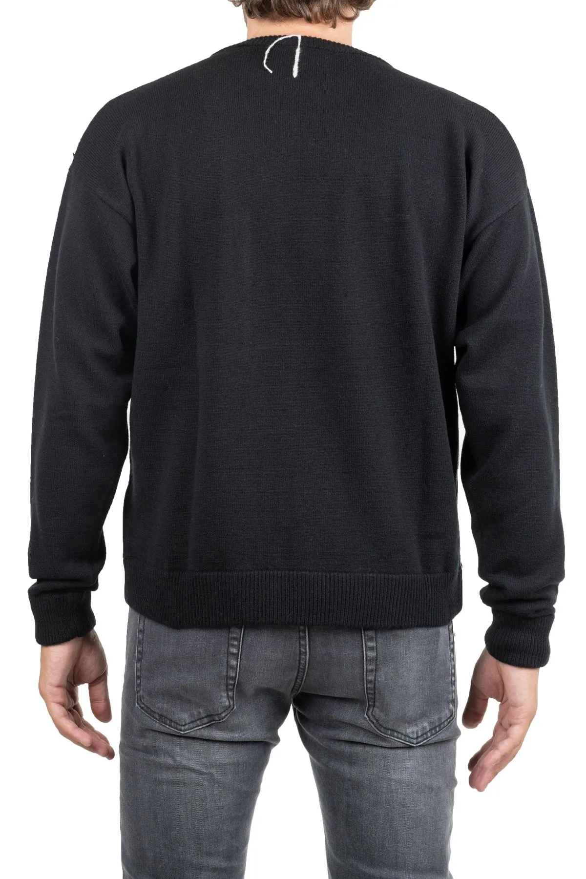 MAGLIA NERA IN LANA CON DETTAGLI RICAMATI