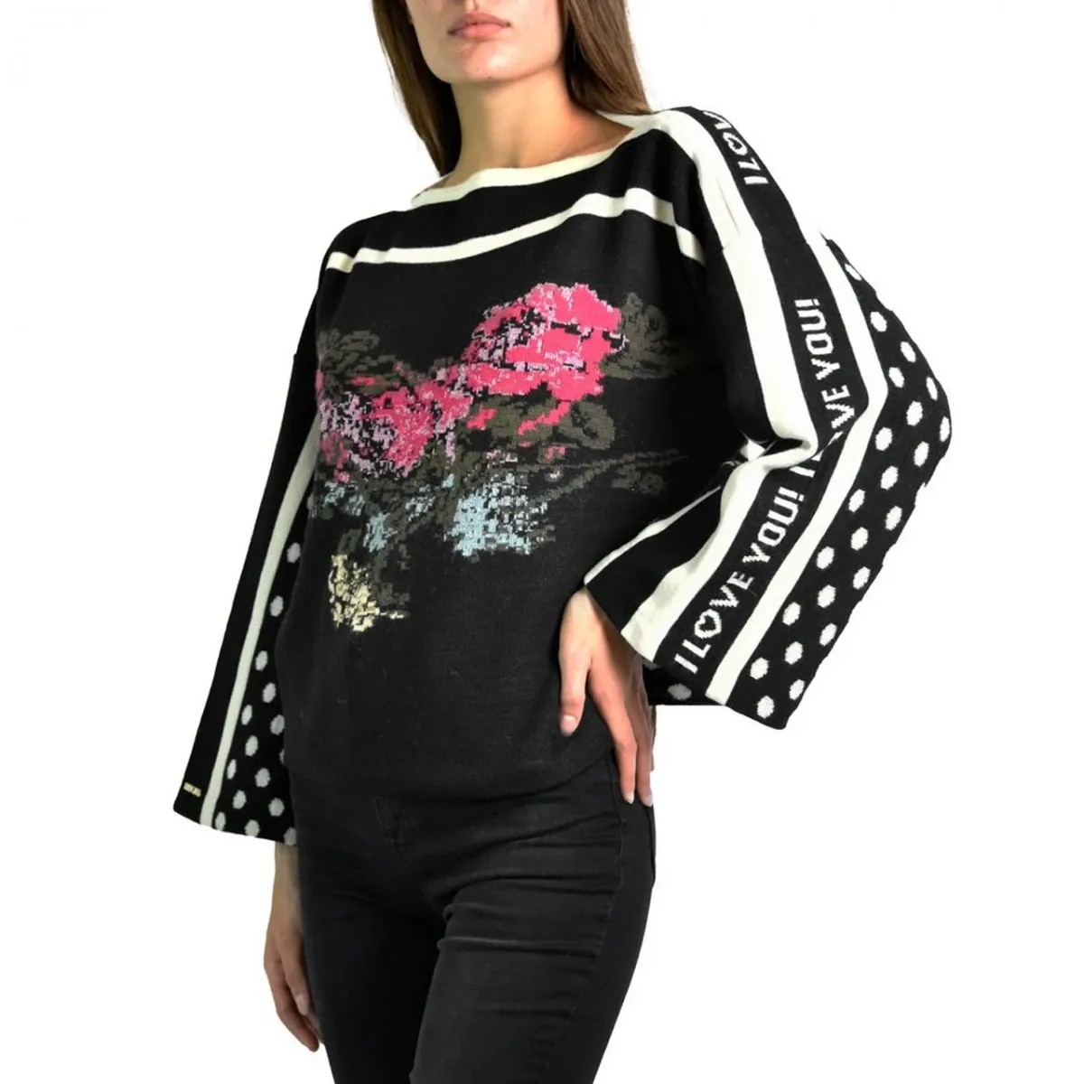 Maglione Con Stampa Floreale, Nero