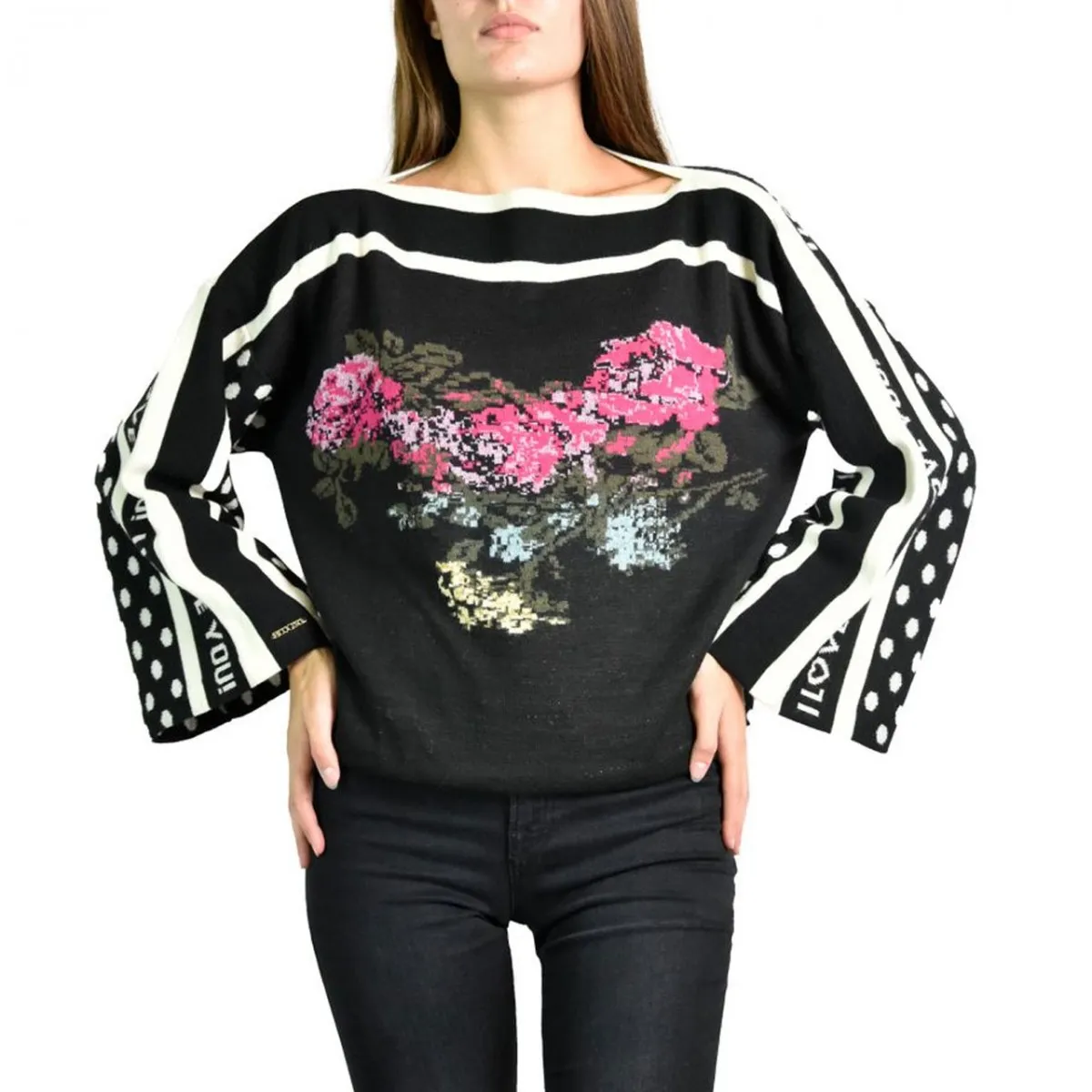 Maglione Con Stampa Floreale, Nero