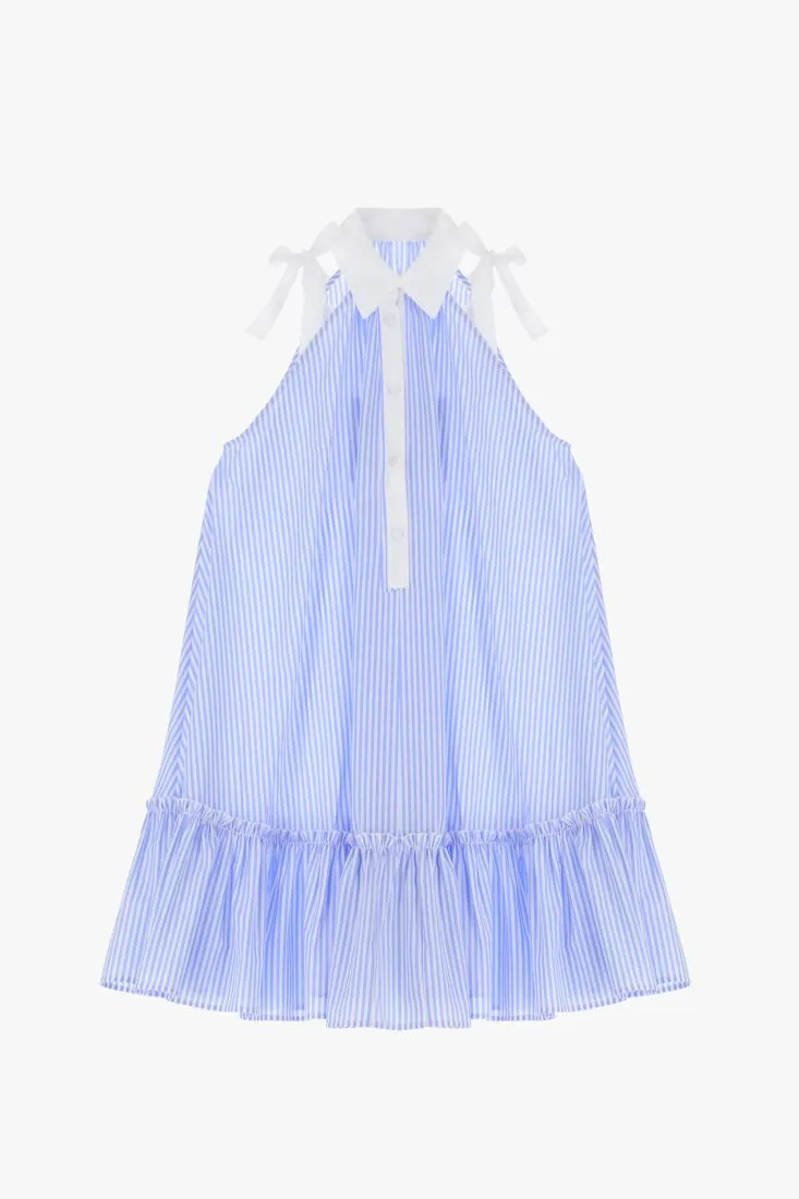 Mini abito rigato in cotone con dettagli a contrasto