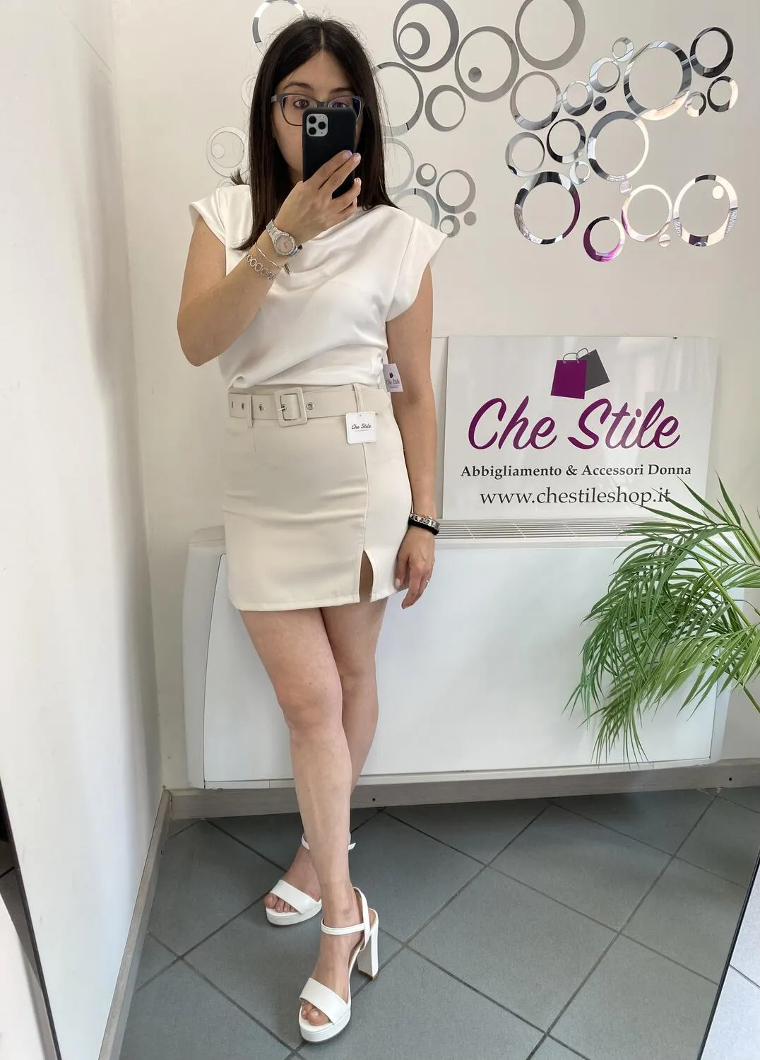 Mini gonna in tessuto con cintura