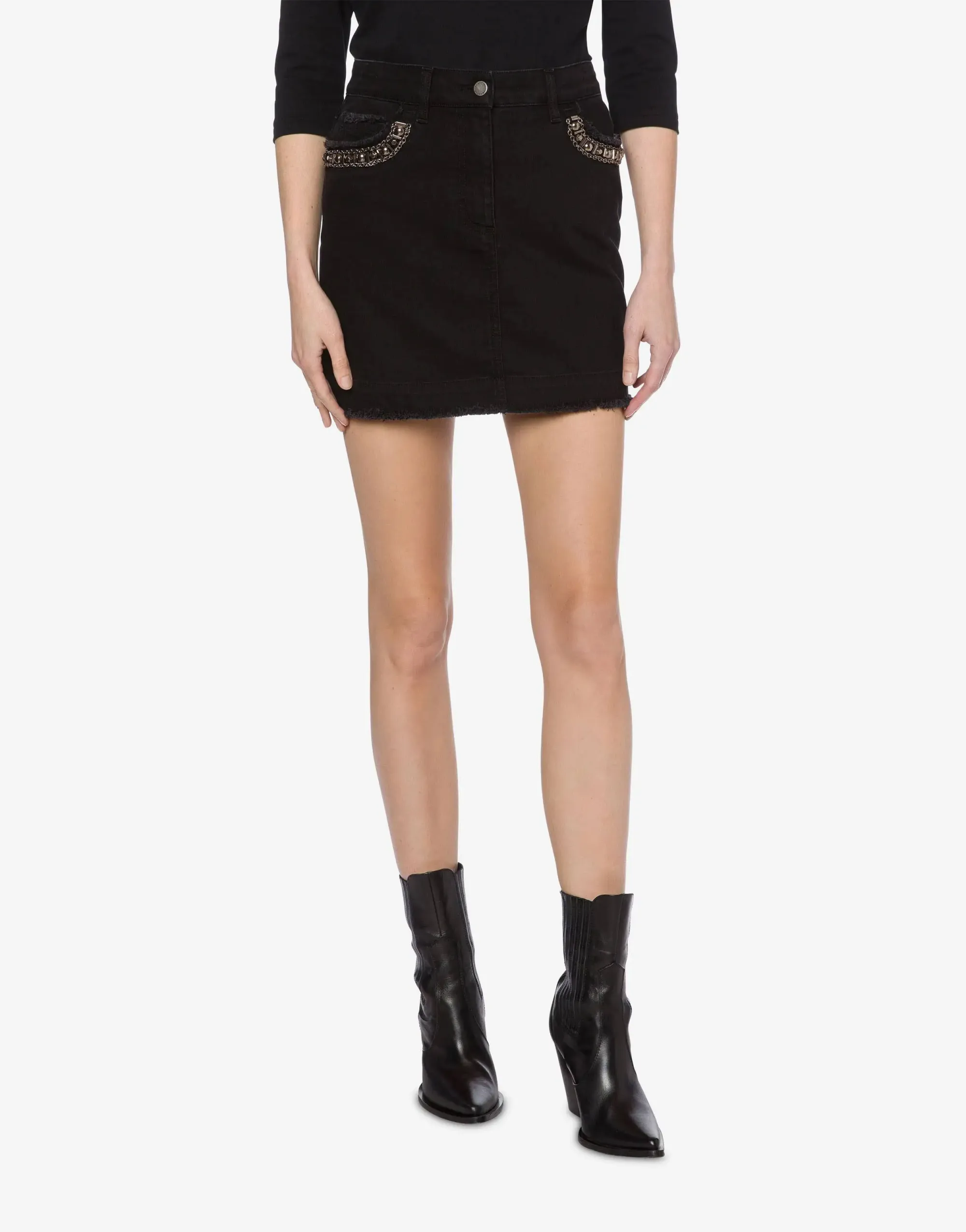 MINI GONNA NERA IN DENIM COTONE