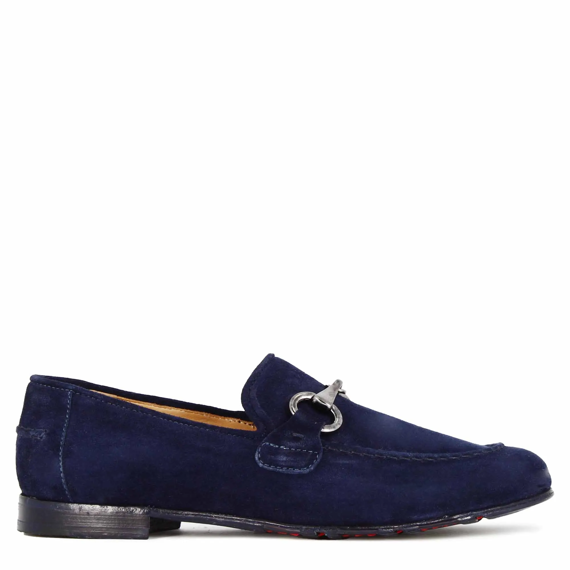 Mocassino da uomo in camoscio colore blu con morsetto colore argento