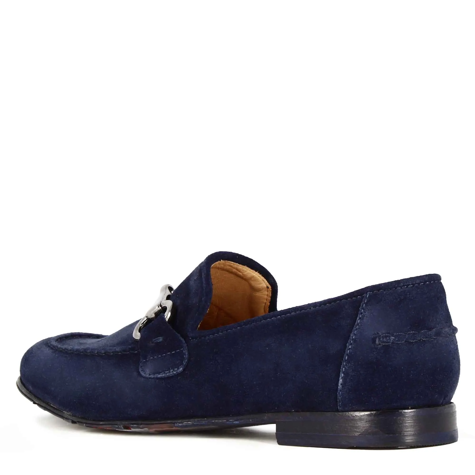 Mocassino da uomo in camoscio colore blu con morsetto colore argento