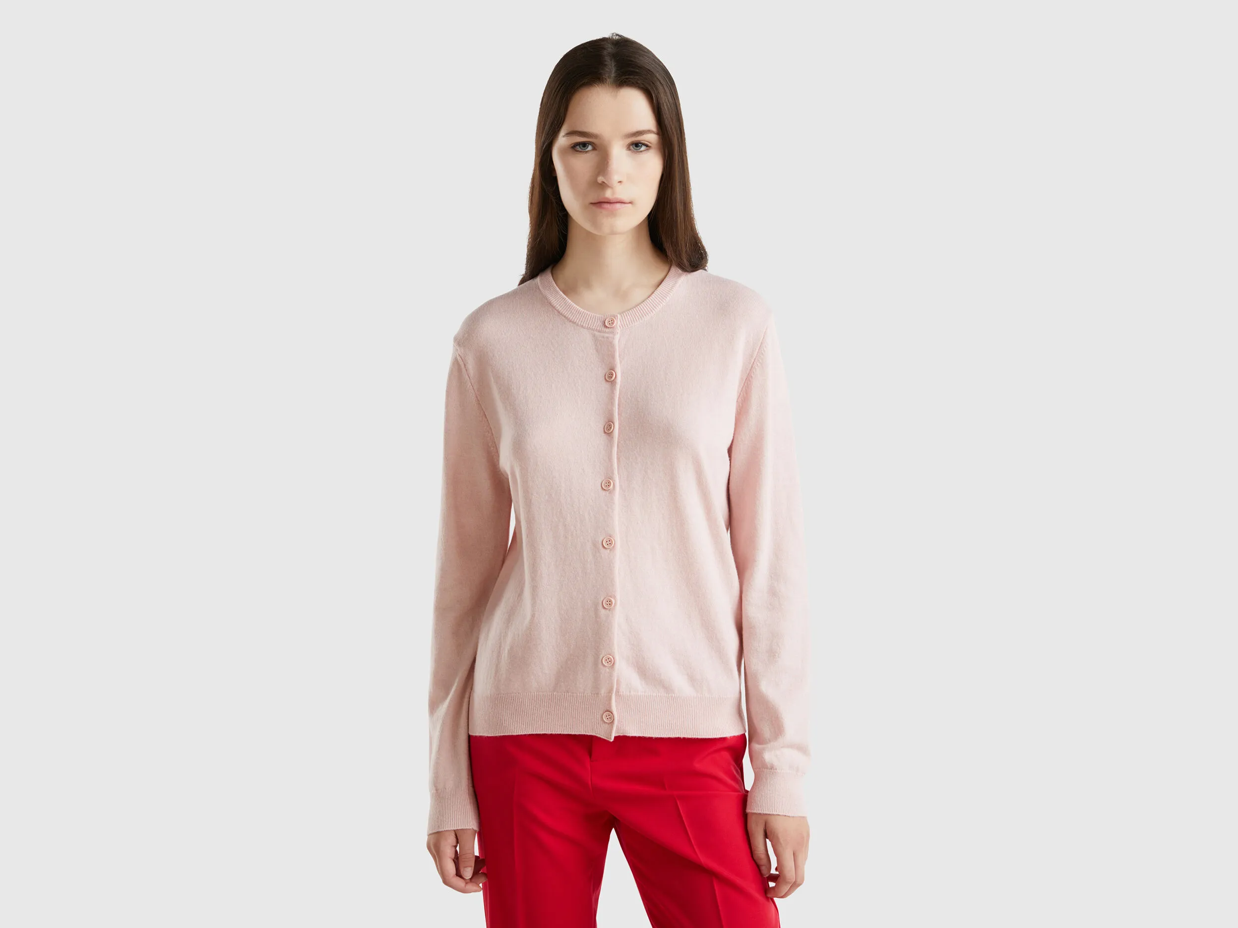 Nuovi arrivi Cardigan rosa pastello in misto lana e cashmere