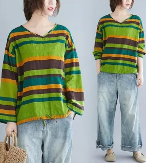 Nuovo 2022 Primavera Arti Stile Delle Donne Manica Lunga Allentata Casual Tee Shirt Femme Scollo A V Magliette e camicette Magli
