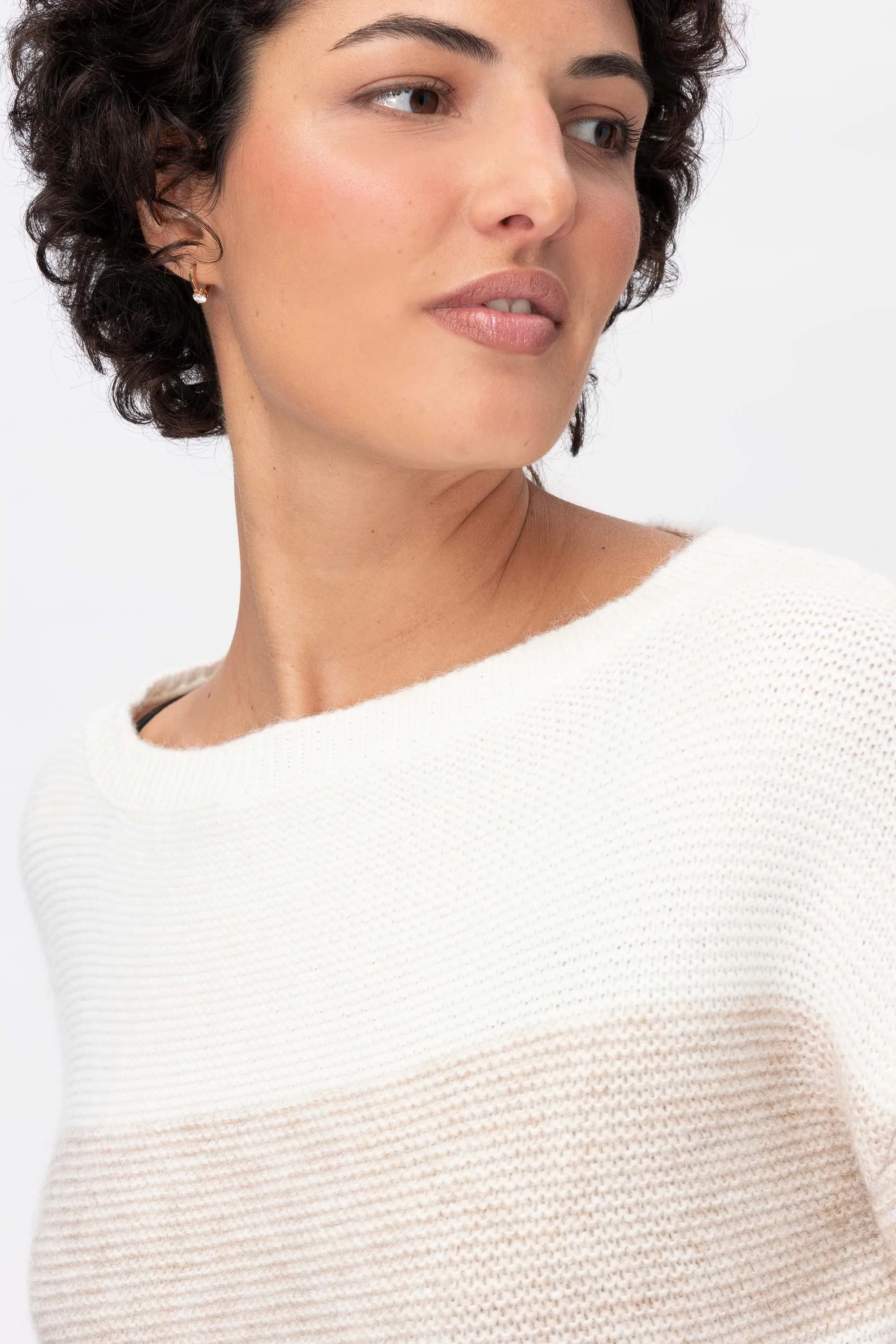 Olive Maglia bicolore girocollo in Lana e Alpaca Bianco