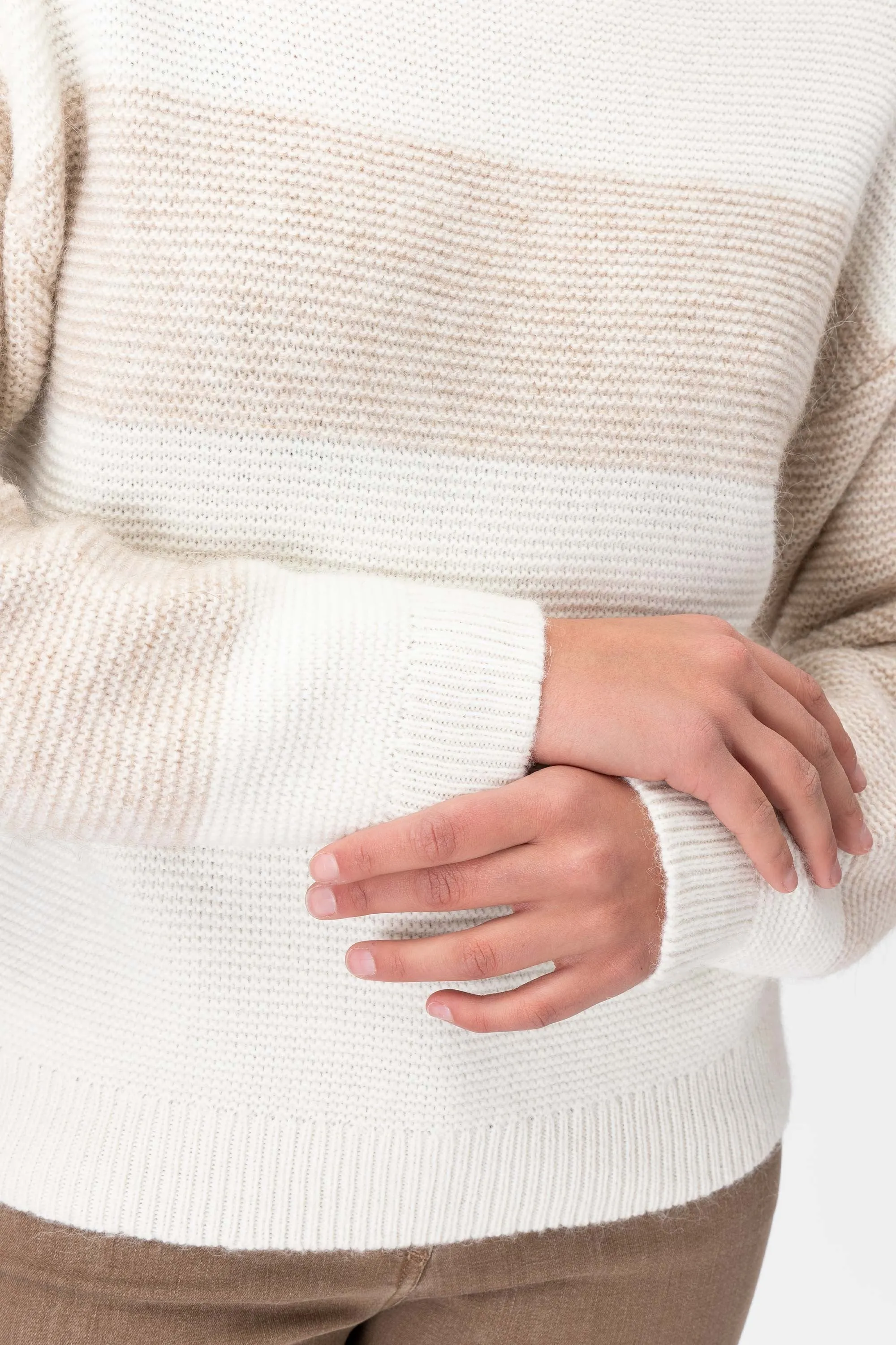 Olive Maglia bicolore girocollo in Lana e Alpaca Bianco