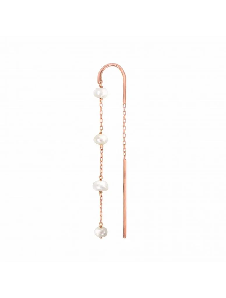 Orecchino singolo pendente oro rosa 18kt perle