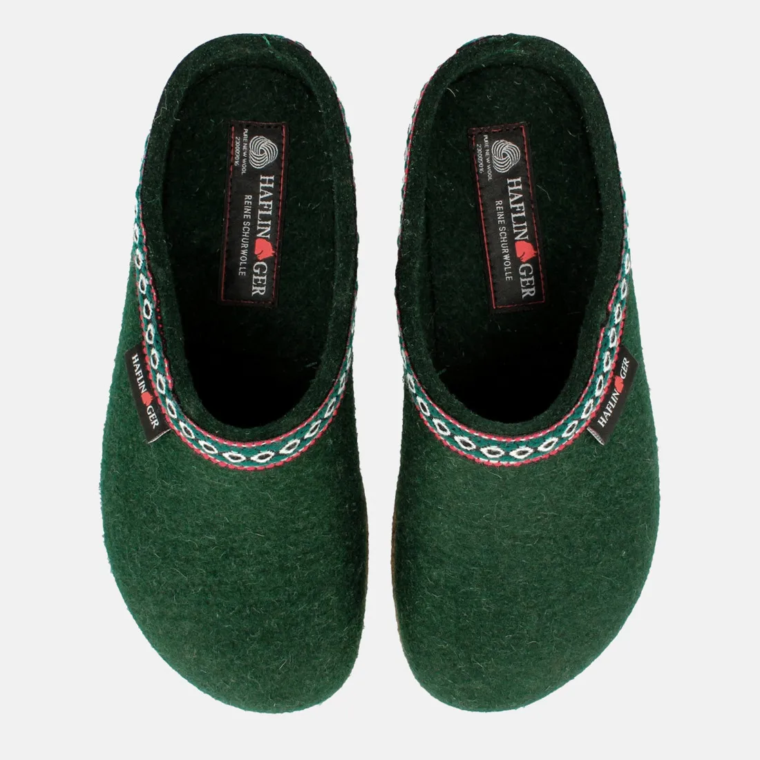 Pantofola Haflinger Grizzly Franzl verde in lana
