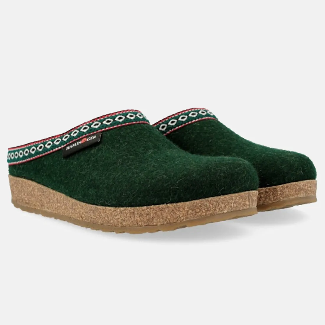 Pantofola Haflinger Grizzly Franzl verde in lana