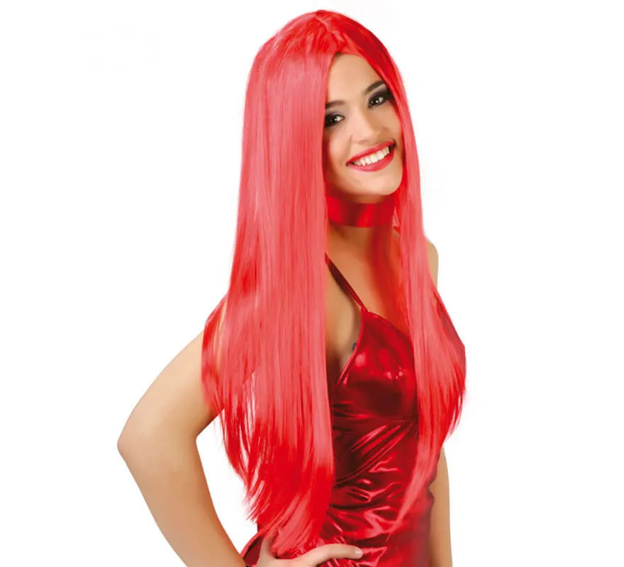 Parrucca rossa liscia di diablesa per Halloween