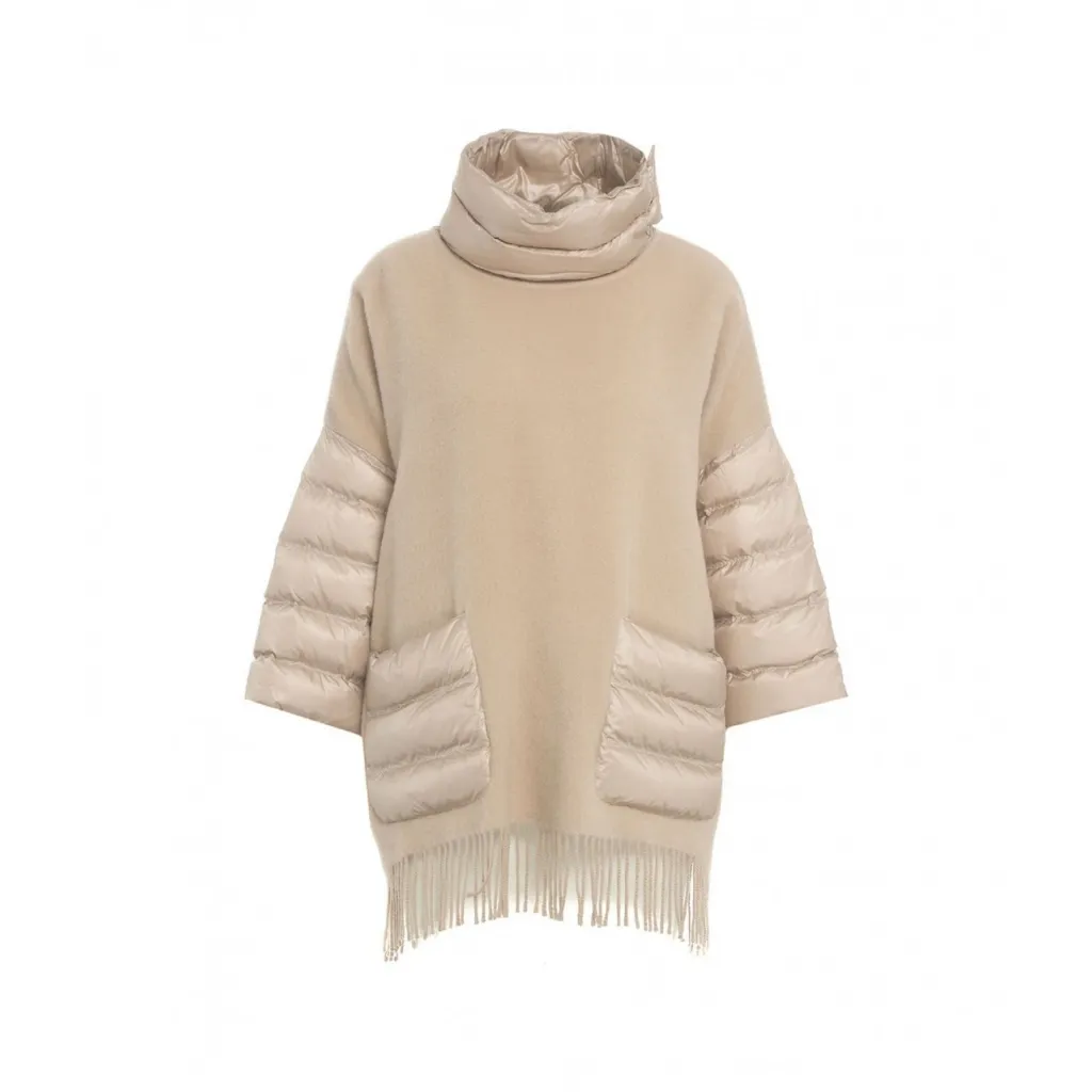 Piumino trapuntato con frange beige