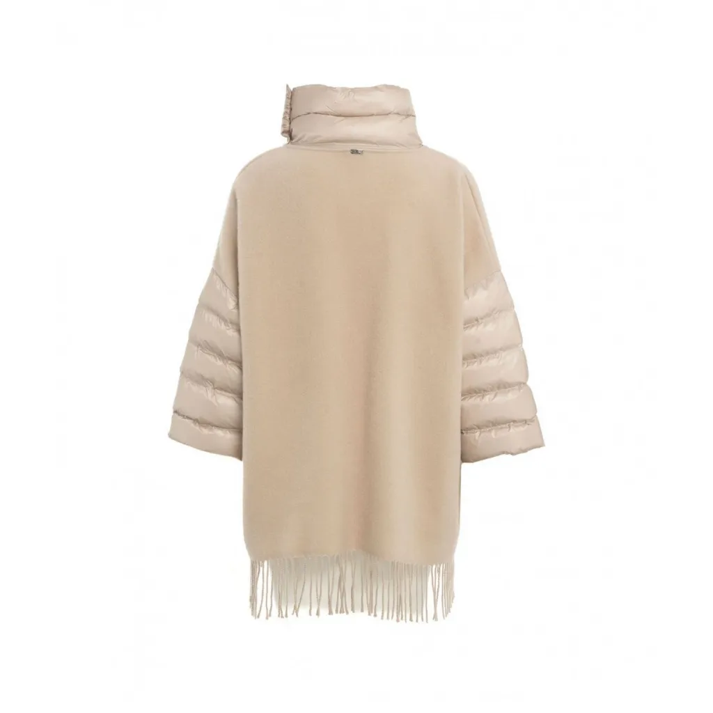 Piumino trapuntato con frange beige