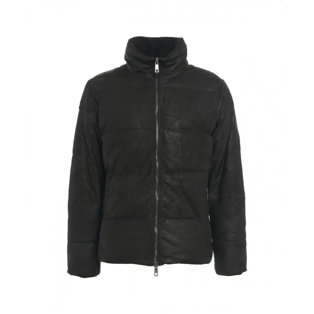 Piumino trapuntato in pelle marrone