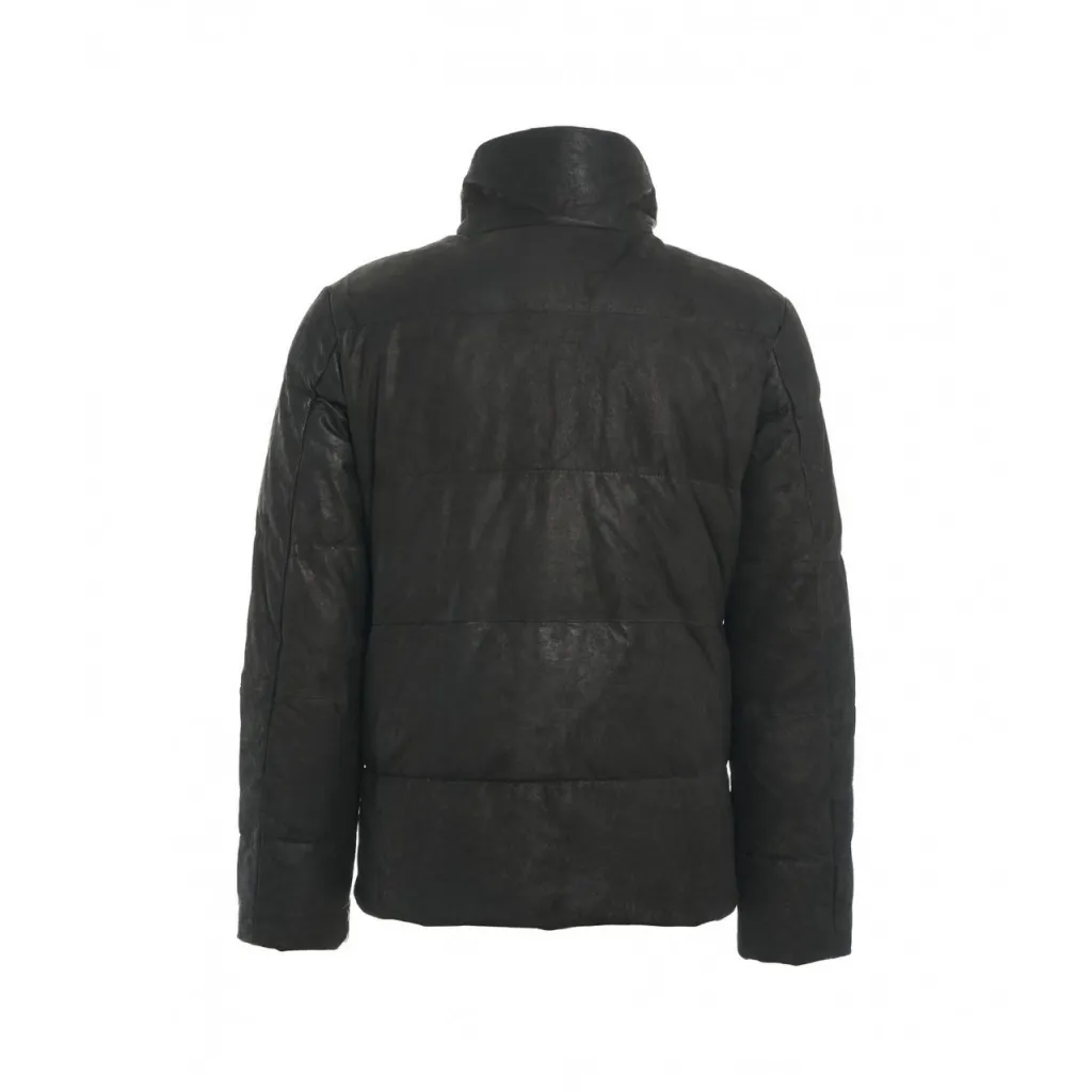 Piumino trapuntato in pelle marrone