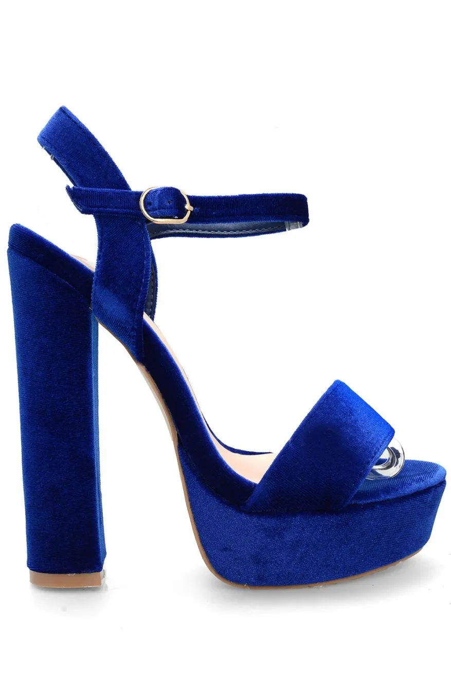Sandali con tacco alto in velluto Sfera - Blu