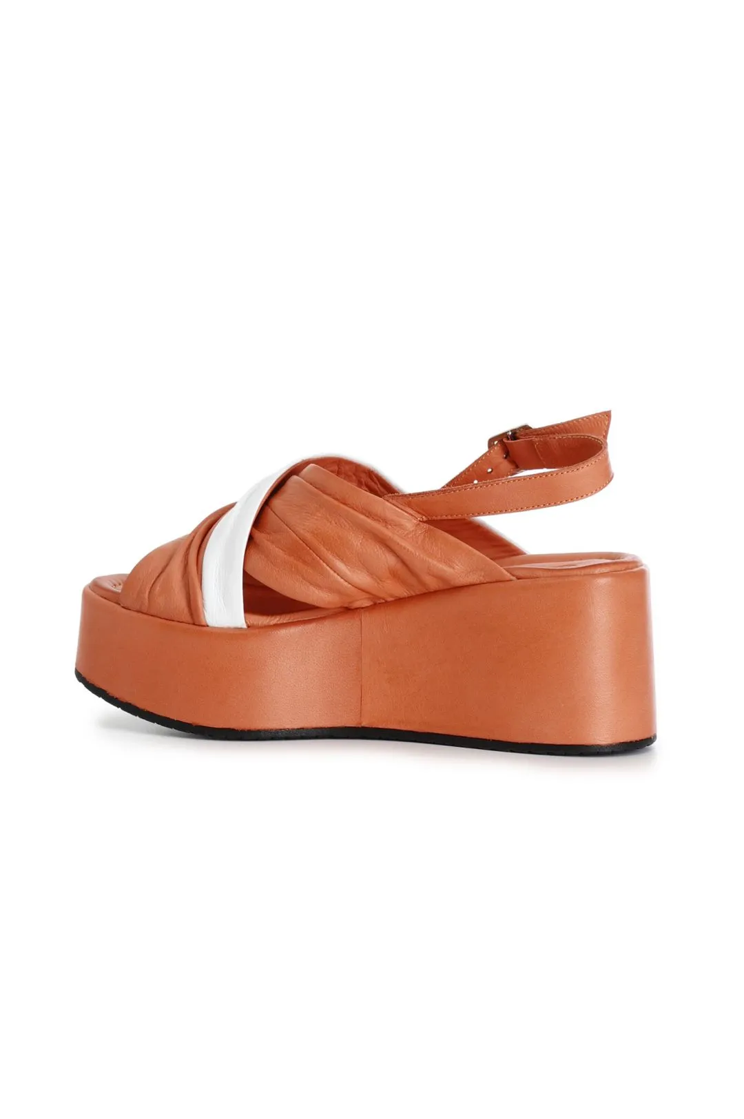 sandali incrocio bicolor in pelle arancio/bianco