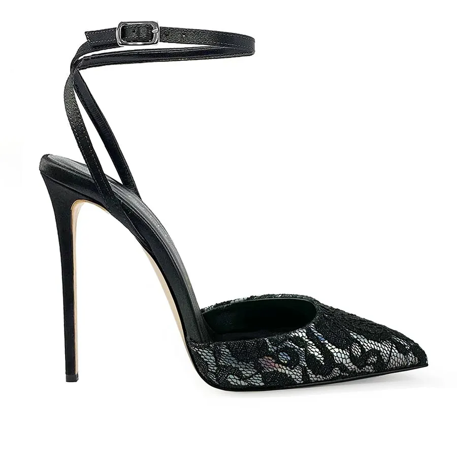 Sandalo raso nero/ pizzo  – Cod. 49350 