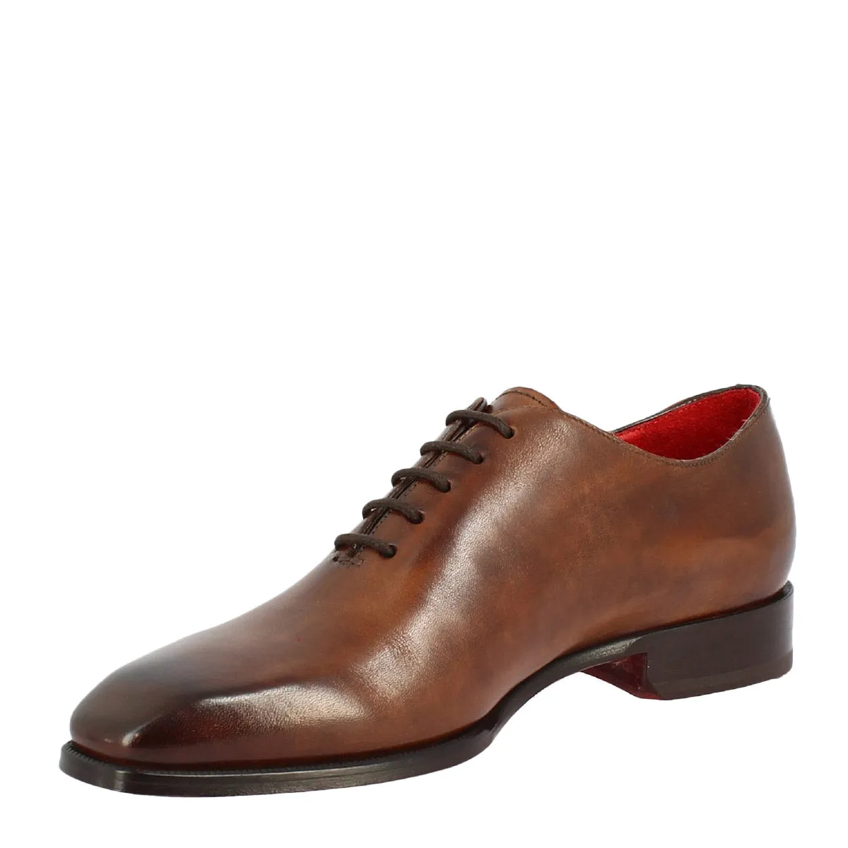 Scarpe wholecut da uomo artigianali punta squadrata in pelle delavè brandy