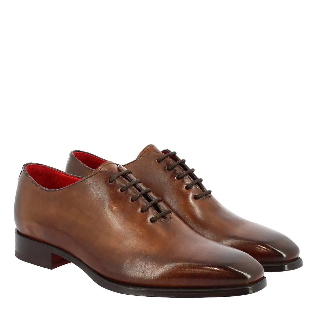 Scarpe wholecut da uomo artigianali punta squadrata in pelle delavè brandy