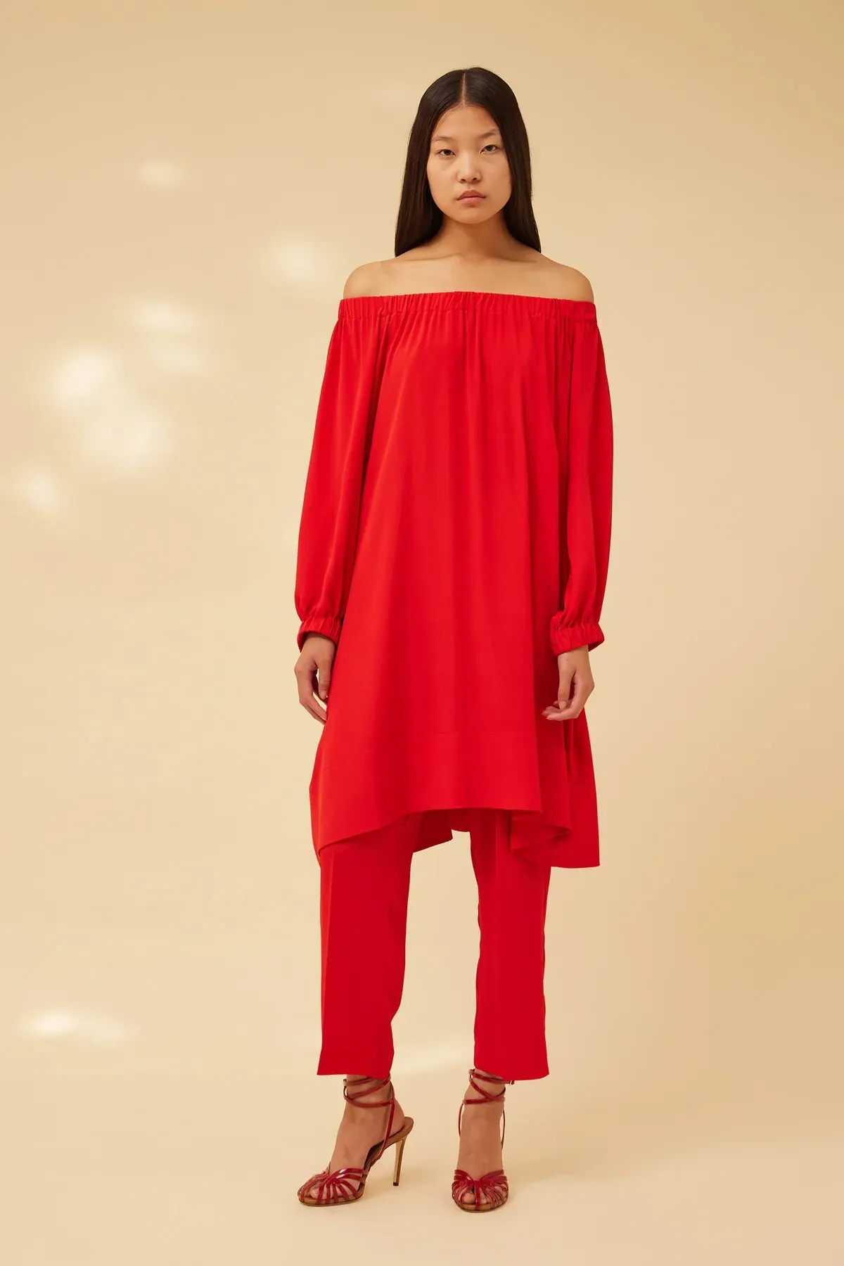 SEMICOUTURE Abito in crepe de chine scollo bardot