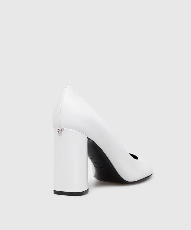 Sergio Rossi Décolleté Pilier bianche in pelle con monogramma di cristalli B09560MNAN07
