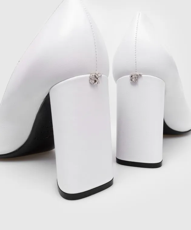 Sergio Rossi Décolleté Pilier bianche in pelle con monogramma di cristalli B09560MNAN07