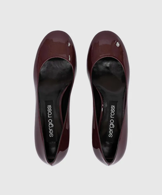 Sergio Rossi Décolleté Pilier in vernice con monogramma di cristalli bordeaux B09561MVIV01