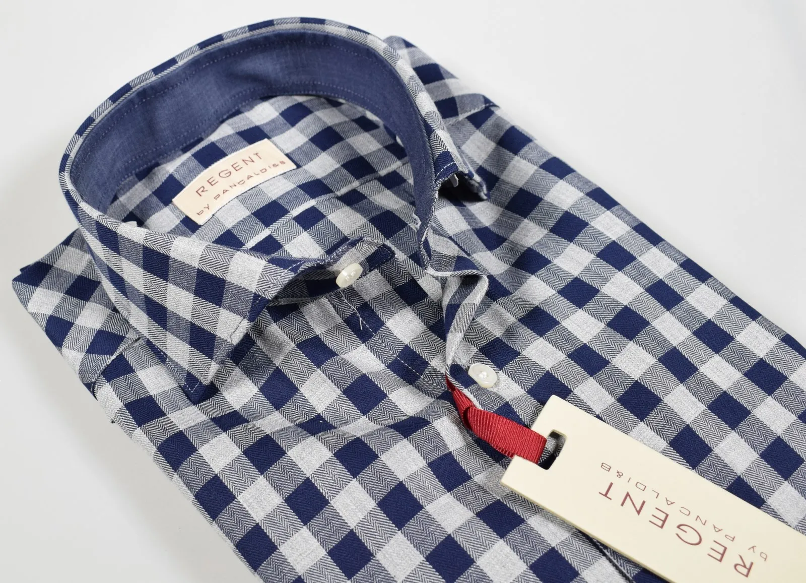 Slim fit Pancaldi in blue and pure grey cotton plaid shirt