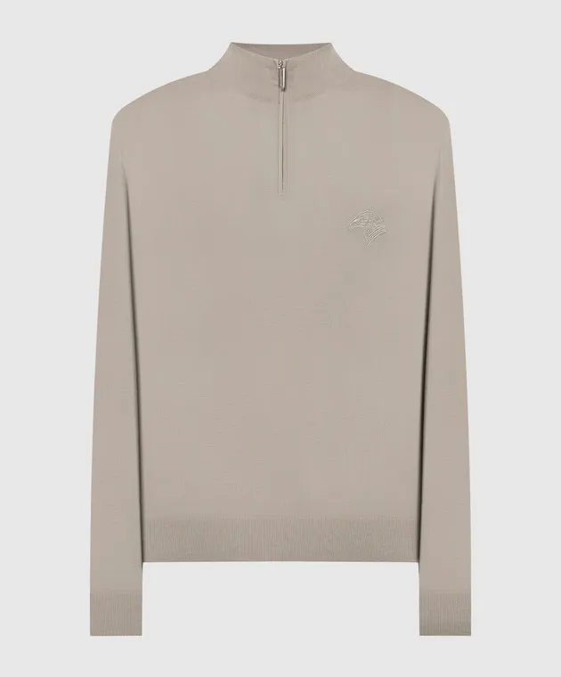 Stefano Ricci Maglia grigia in lana con ricamo logo K303071L01F24345