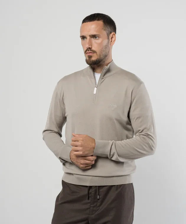 Stefano Ricci Maglia grigia in lana con ricamo logo K303071L01F24345