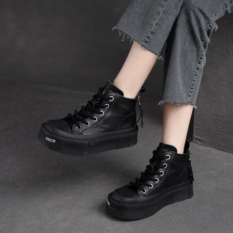 Stivali da donna con suola spessa piatta in pelle moda casual