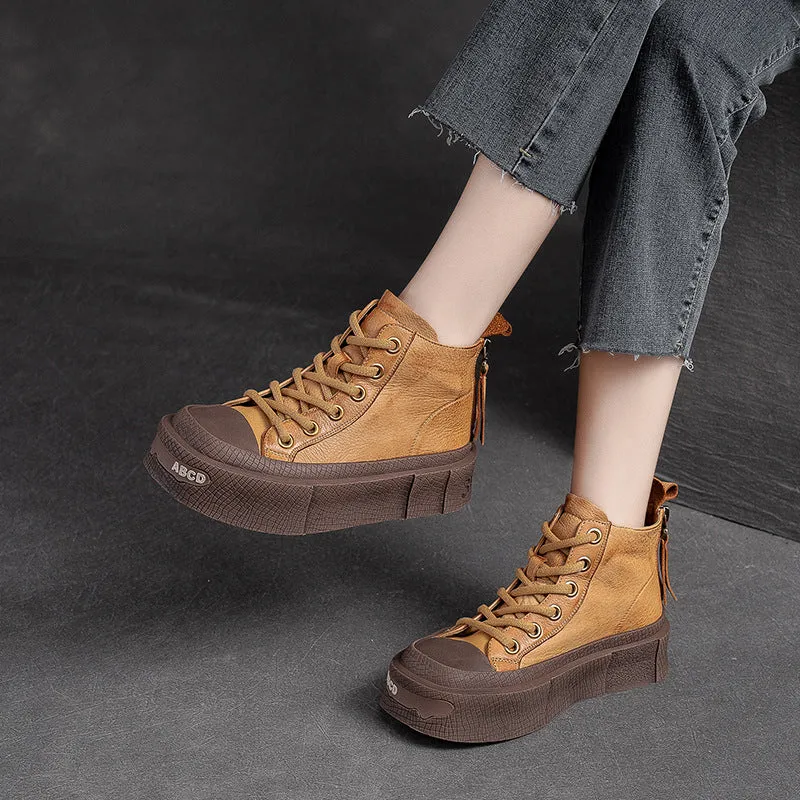 Stivali da donna con suola spessa piatta in pelle moda casual