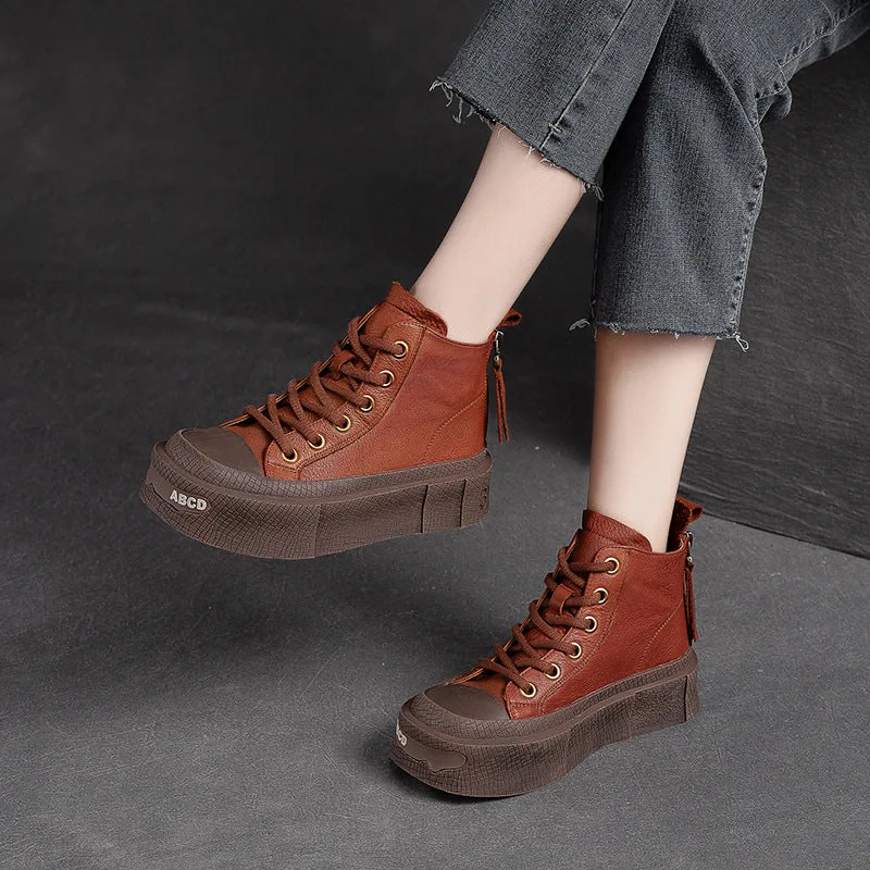 Stivali da donna con suola spessa piatta in pelle moda casual