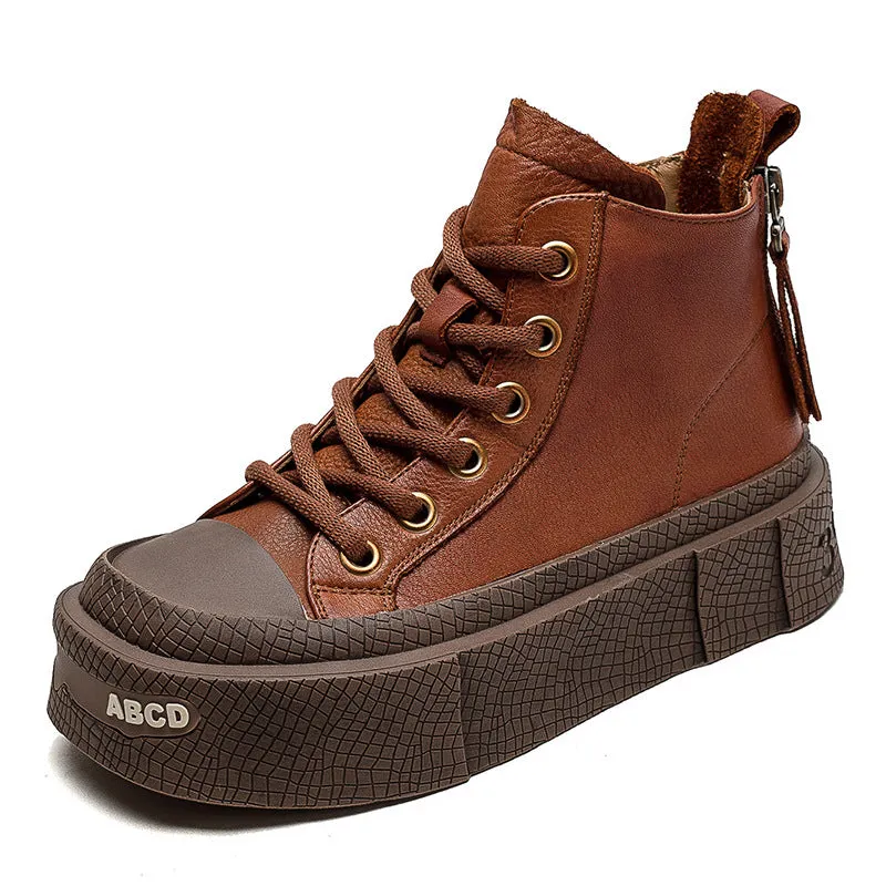 Stivali da donna con suola spessa piatta in pelle moda casual