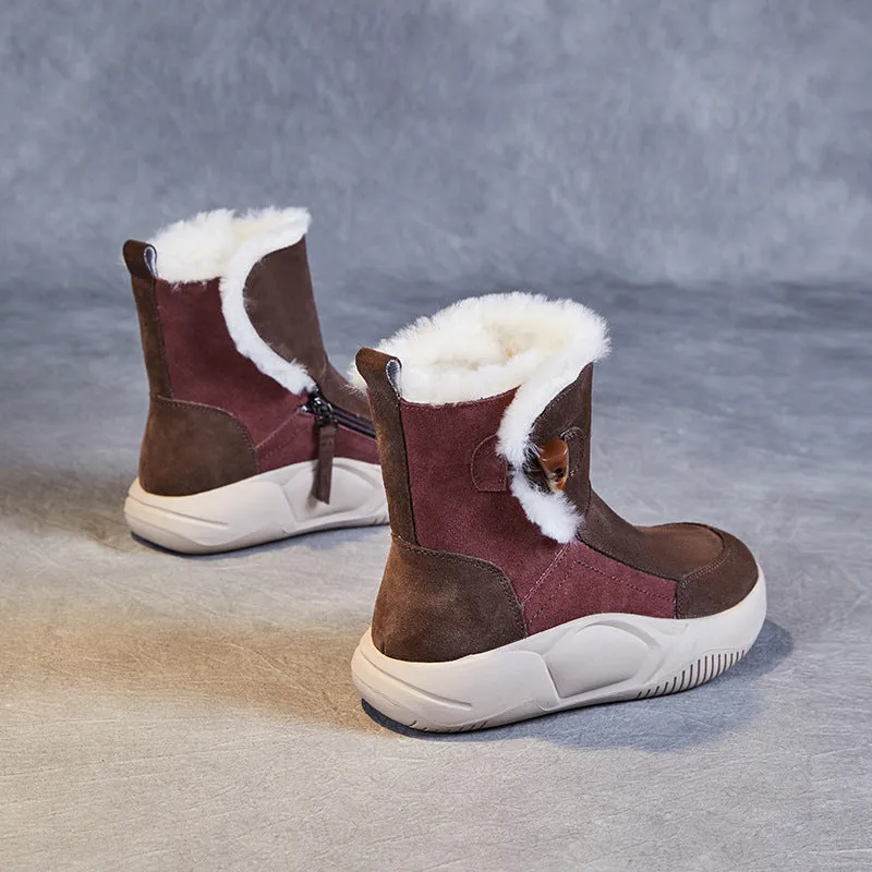 Stivali da neve con pelo casual in pelle retrò da donna