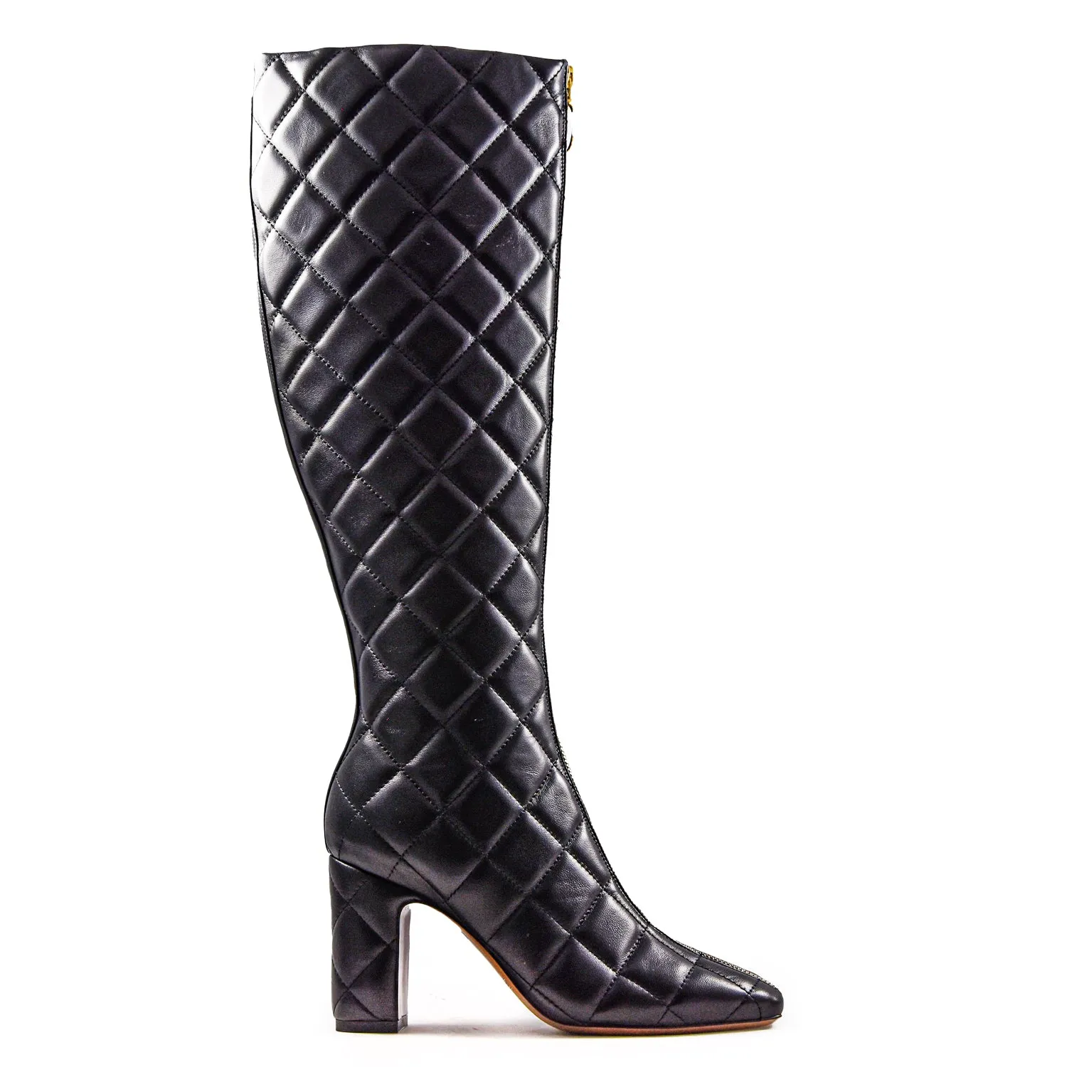 Stivali L'Autre Chose Donna In Pelle Trapuntata Nera Con Zip Frontale
