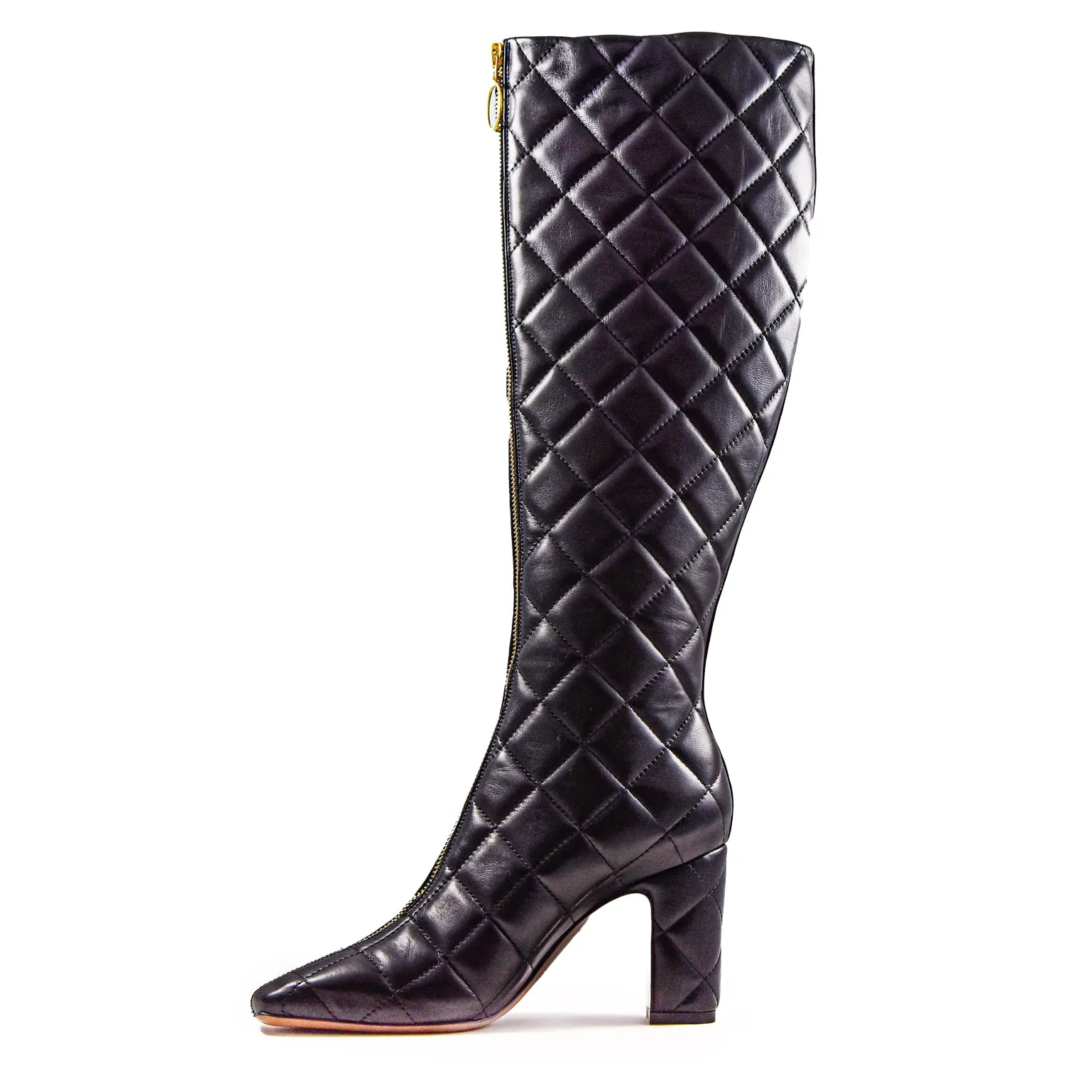 Stivali L'Autre Chose Donna In Pelle Trapuntata Nera Con Zip Frontale