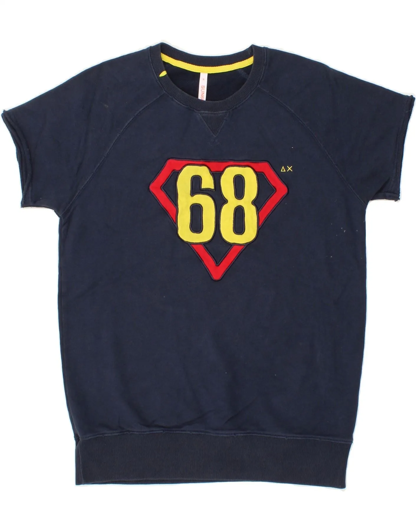 SUN68 Mens Graphic Short Sleeve Sweatshirt Jumper Medium Navy Blue Cotton