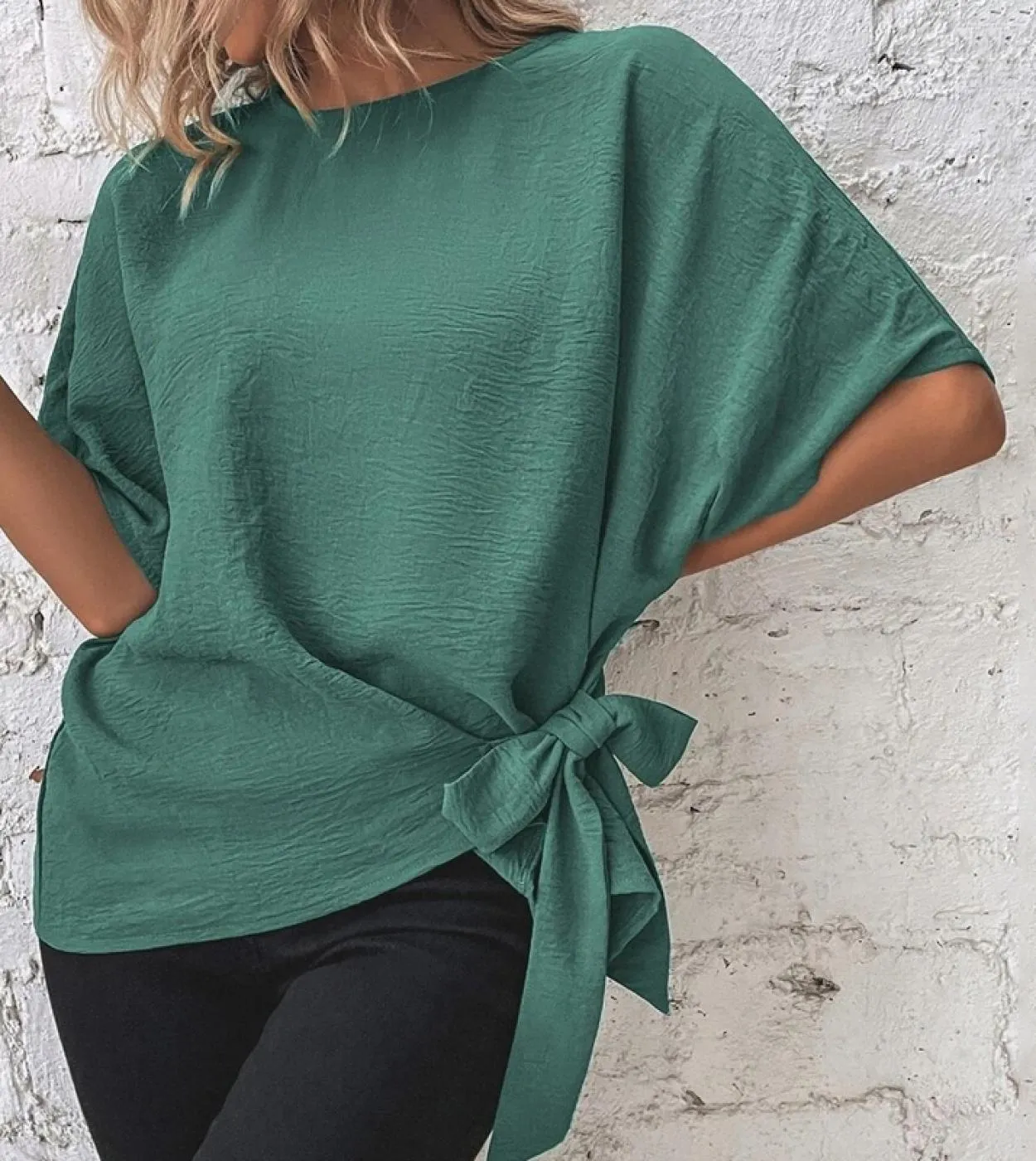 T-shirt estive alla moda con papillon da donna casual a mezza manica a pipistrello solido top da donna magliette allentate magli