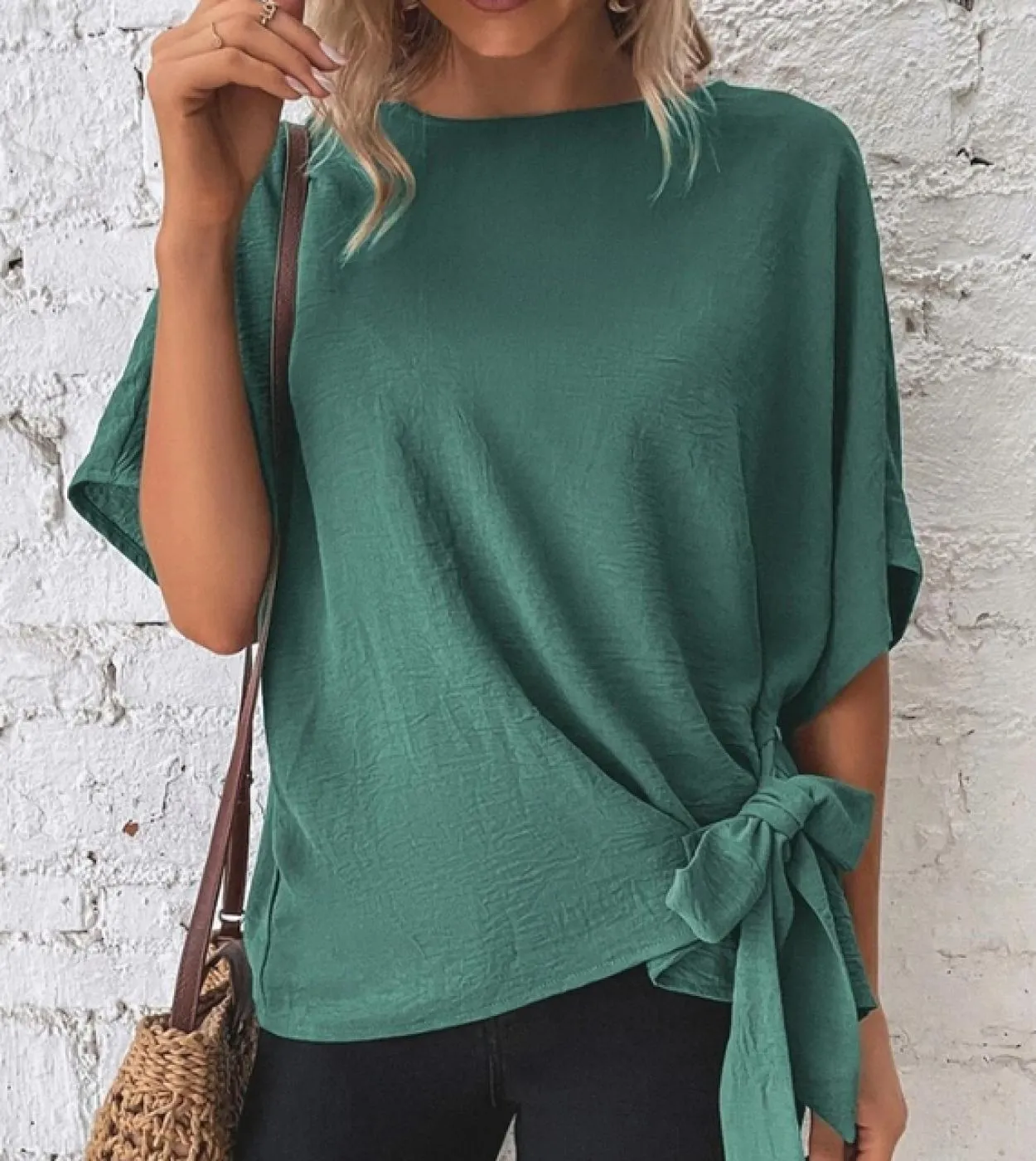 T-shirt estive alla moda con papillon da donna casual a mezza manica a pipistrello solido top da donna magliette allentate magli