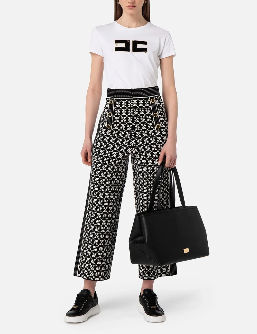 T-shirt in cotone con logo in velluto