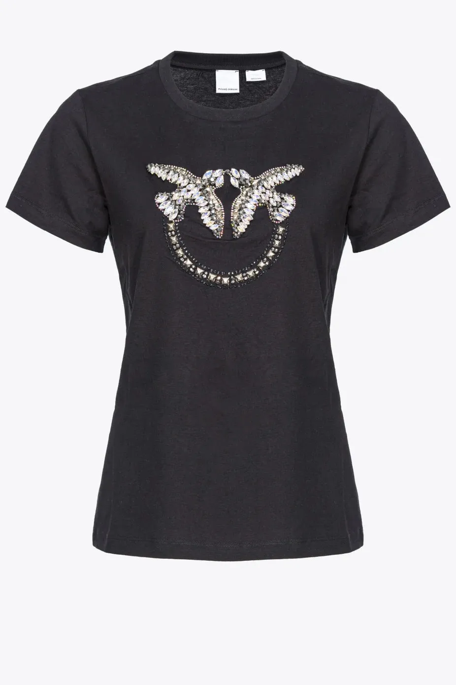 T-Shirt with Love Birds Embroidery / Black