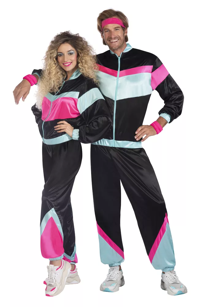 Tuta jogging anni '80 da donna nera e multicolore