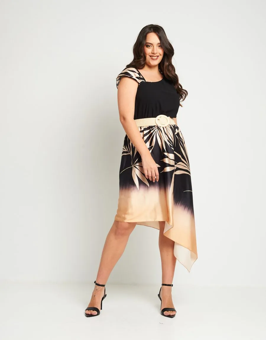 Vestito asimmetrico fantasia foglie