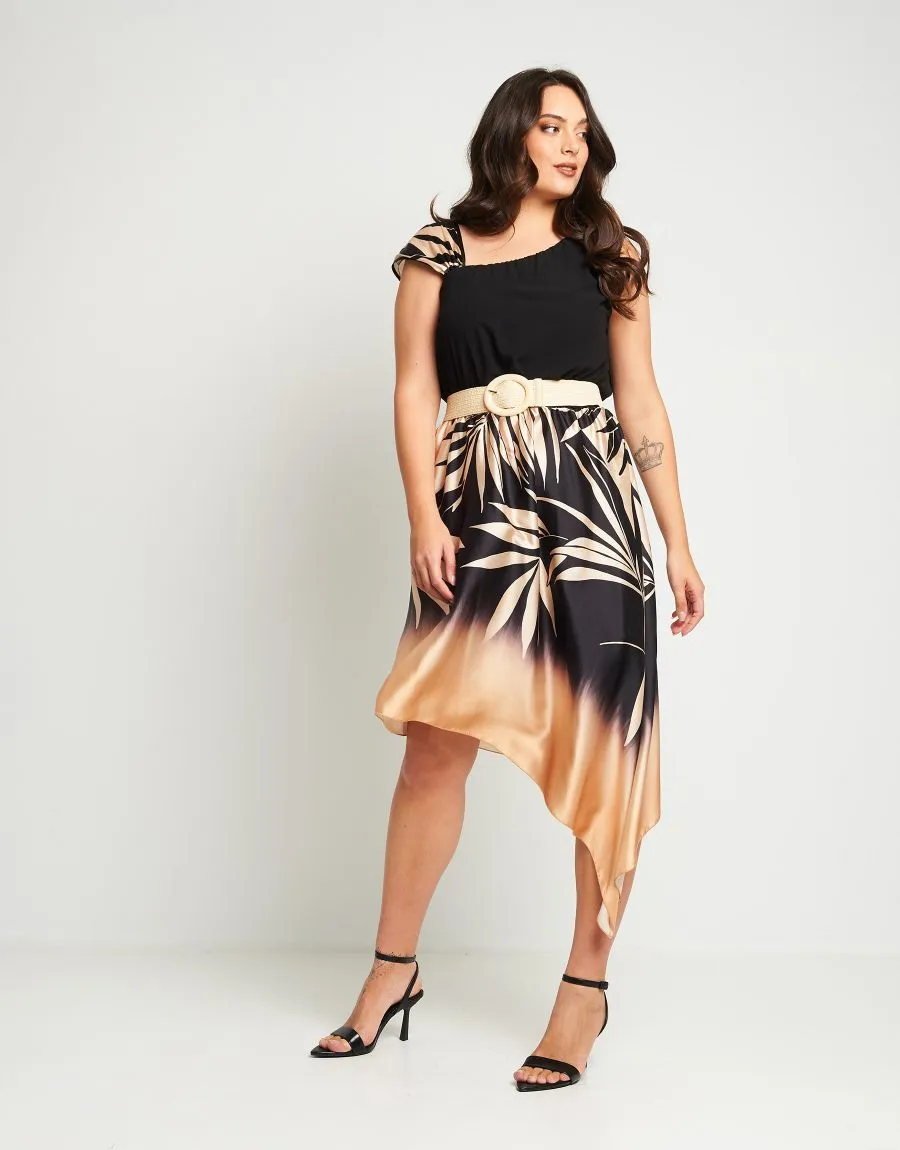 Vestito asimmetrico fantasia foglie