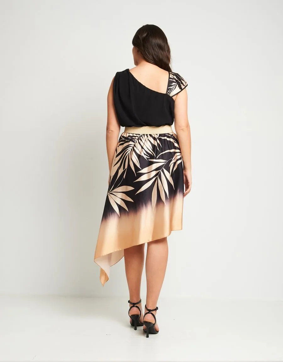 Vestito asimmetrico fantasia foglie